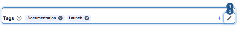 The Tags section shows assigned chips with remove icons, Add tag, Manage workspace tags and its Help affordance.